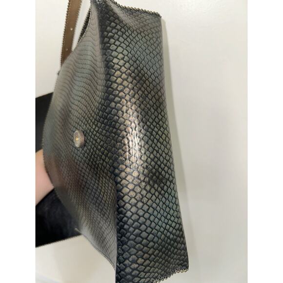 1992 Nina Arjani Leather 12x10" Shoulder Bag Cross Body Metallic Gold Snakeskin - Picture 14 of 16